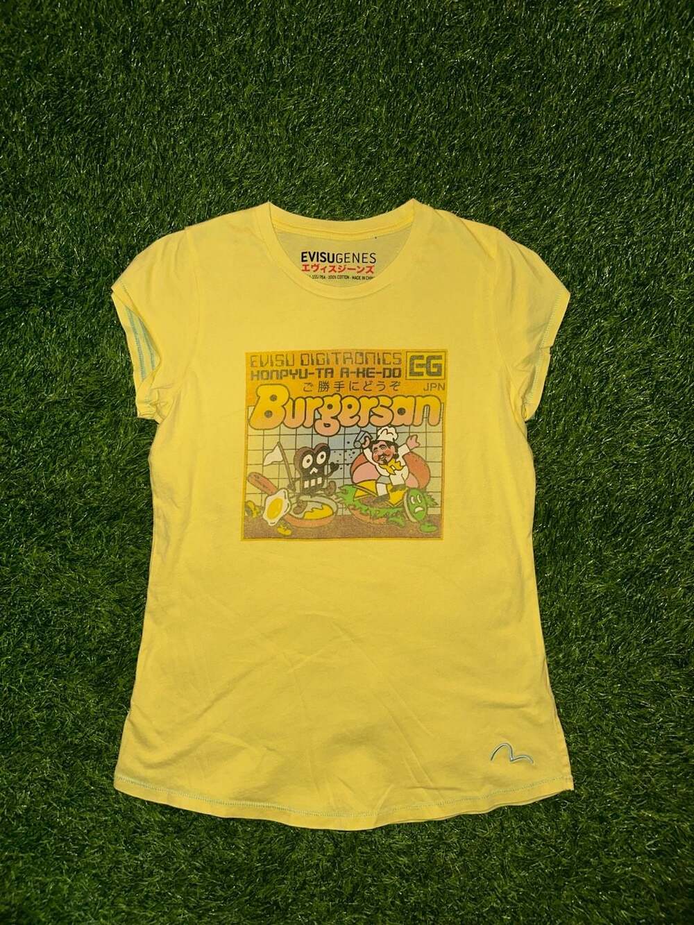 Evisu Genes Digitronics Burgersan Graphic Yellow T-Shirt Small